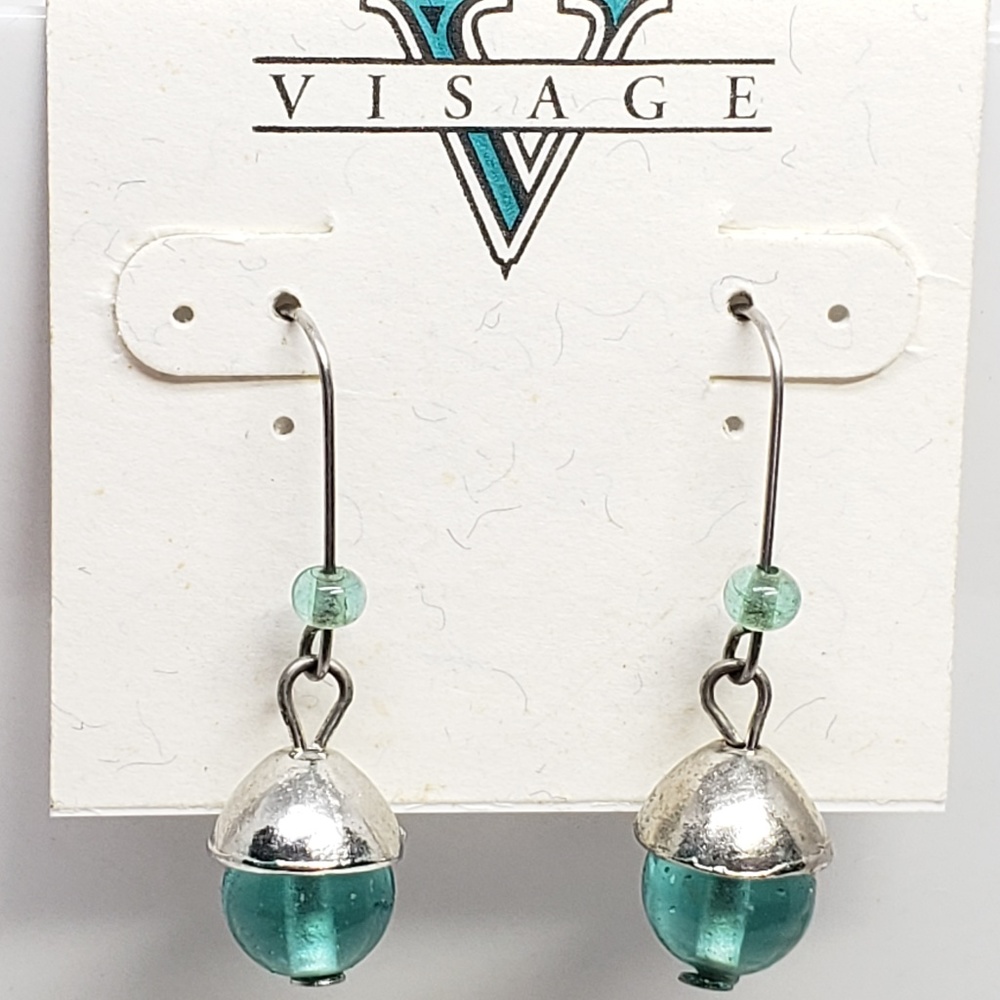 Visage Earrings Dangling Drop Green